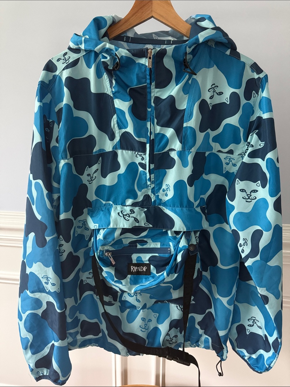 RIPNDIP Pullover Hooded Anorak Windbreaker Lord Nermal Cat Blue Camo S Small